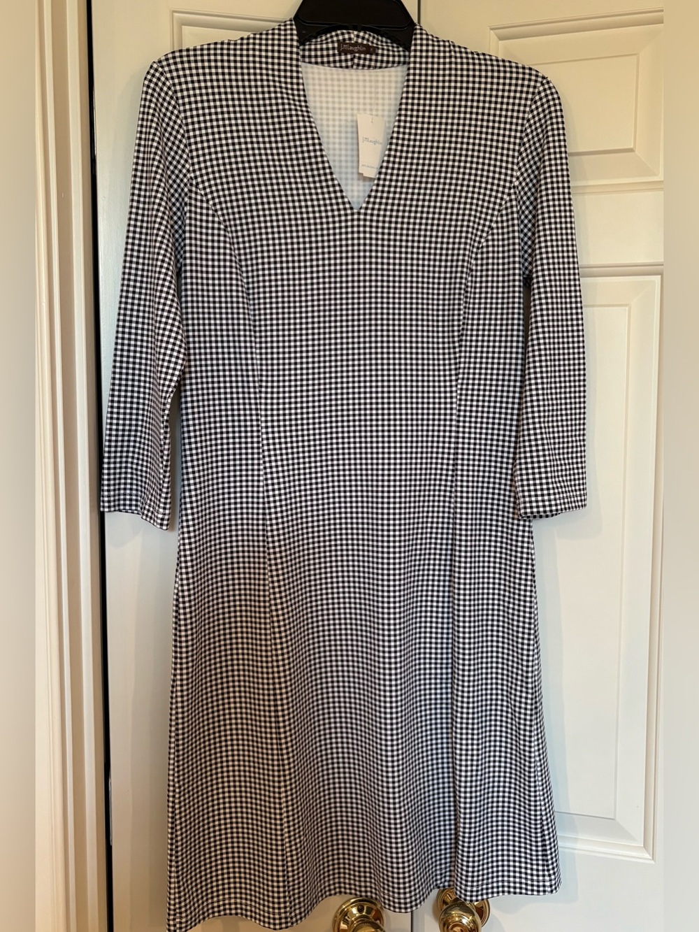 J. McLaughlin Black and White Gingham V-Neck Midi Dress